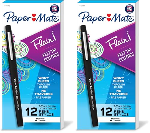 Paper Mate Flair Point-Guard Porous Point Pens, 12 Black Pens.