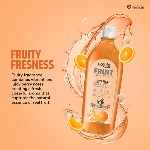 Image of Lozalo Fruit Pet Shampoo 1 Litre, Combo Pack of 2x500 ml, Orange, pH Balanced, Paraben Free Conditioning Shampoo for Dogs & Cats of All Breeds, Brightening with Shikakai Extract