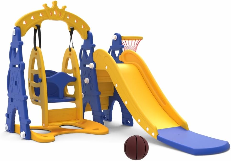 Amazon Brand - Solimo 3-in-1 Garden Castle Slide & Swing for Indoor & Outdoor Use | for Kids 2-8 Years Old | Safe & Fun | Ideal for Boys & Girls | Toy for Kids | Easy Assembly, Multicolor