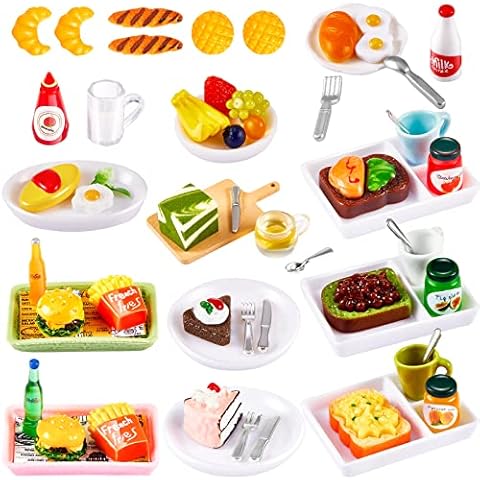 60 Pieces Pretend Play Kitchen Game Party Accessories Toys Miniature Dollhouse Accessories 1:12 Scale Mini Food Toys Resin Dollhouse Food Drink Bottles Objects for Tableware Doll House Landscape Party Cover