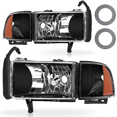 telpo Headlight Assembly Fit For 1994-2001 1994 1995 1996 1997 1998 1999 2000 2001 Dodge Ram 1500 94-01 1994-2001 Dodge Ram 1500/1994-2002 94-02 Dodge Ram Pickup 2500 3500 Headlights Cover
