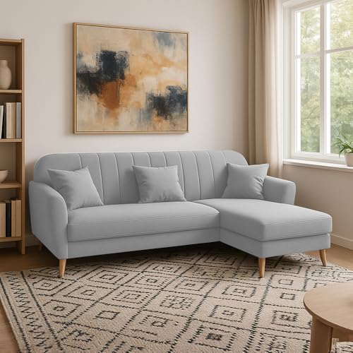 Image of GRAPEWOOD Atticus RHS 4 Seater L Shape Sofa Set for Living Room (Grey Fabric) Premium Fabric Sofa Set