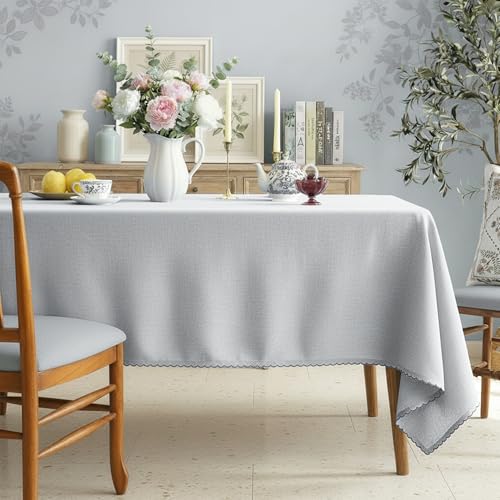 Image of Embroidered Edge Trim Rectangular Tablecloth - Water & Stain Repellent (100% Cotton) 4-8 Seater - 10 Colors - Cool Grey (150 CM X 150 CM)