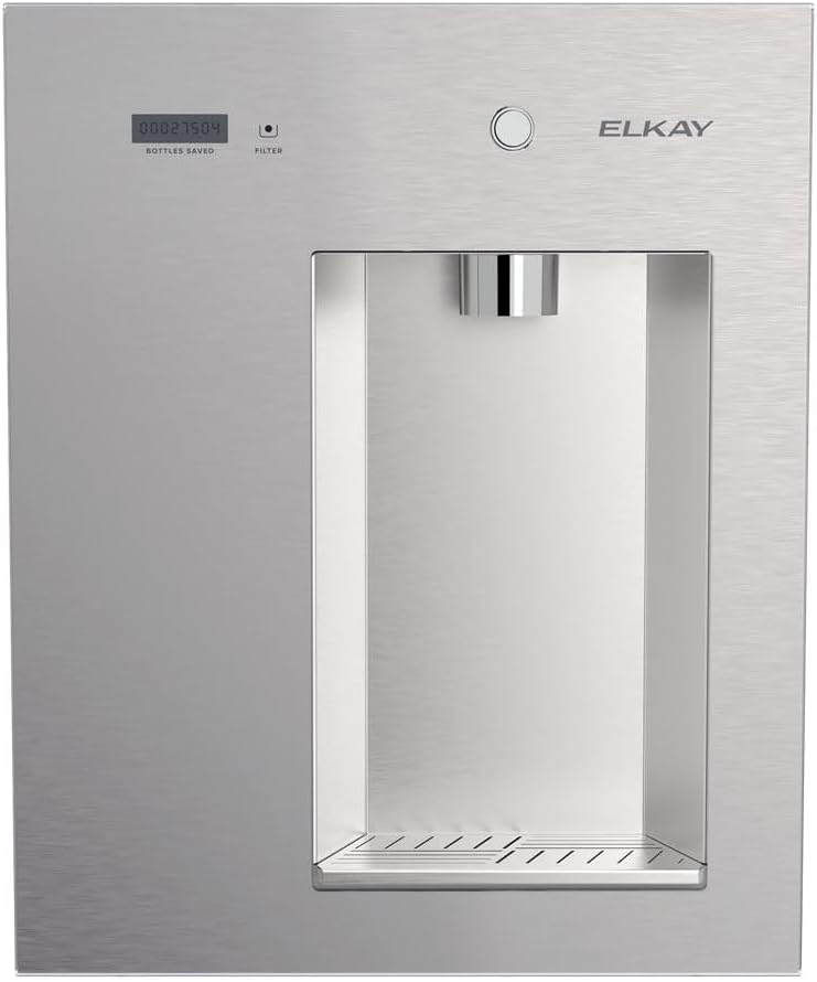 Elkay Liv EZ Built-in Filtered Wall-Mount Water Dispenser – Battery Powered, NSF Certified, Push Button, Reduces Lead & PFAS, Steel Gray – Ideal for Home