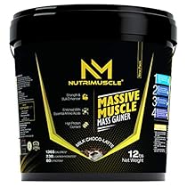Nutrimuscle Massive Muscle Mass Gainer – 12 Lbs – 5.44 Kgs – Choco Latte Flavour – For Muscle & Mass Gain – Contains Complex Carbohydrates, BCAA, Digestive Enzymes & Essential Vitamins & Minerals