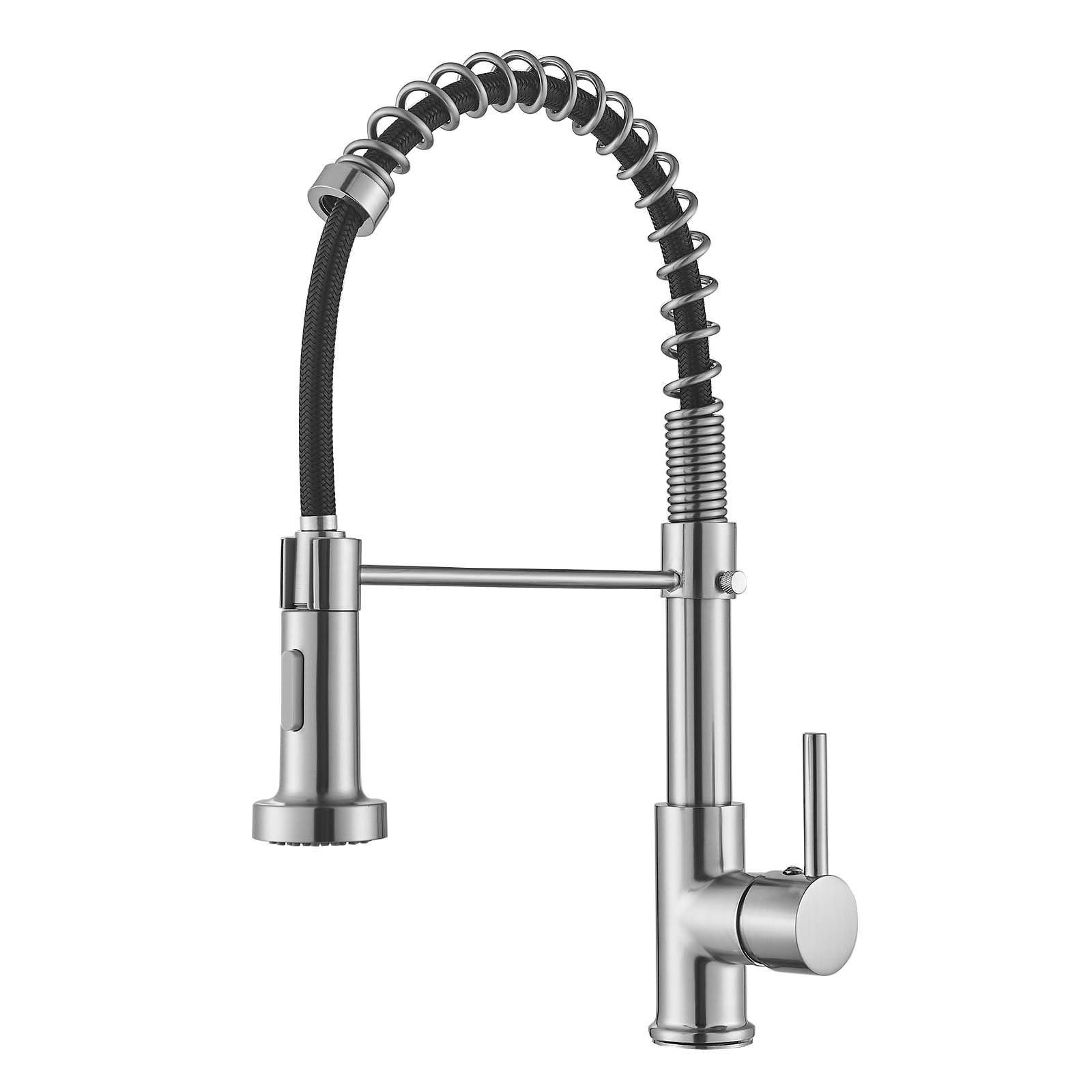 JUNSHENG Robinet de cuisine extractible, mélangeur acier inoxydable haute pression pivotant 360°, nickel brossé