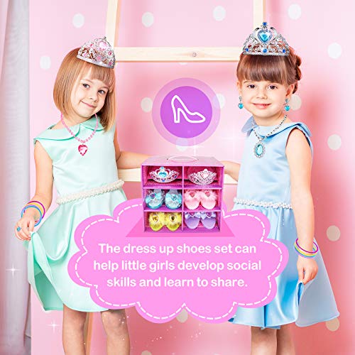 Teuevayl Girls Princess Dress Up Shoes and Jewelry Boutique, Princess Role Play Shoes Collection Set with 4 Pairs of Shoes & Princess Jewelry Accessories for Little Girl Aged 3,4,5,6 Years Old