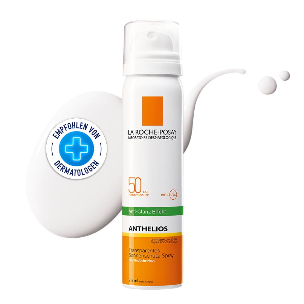 La Roche Posay Transparentes Gesichtsspray mit LSF 50 für empfindliche, fettige Haut, Anti-Glanz-Finish, Mattierender Sonnenschutz, Mit XL-Protect und Airlicium, Anthelios, 75 ml