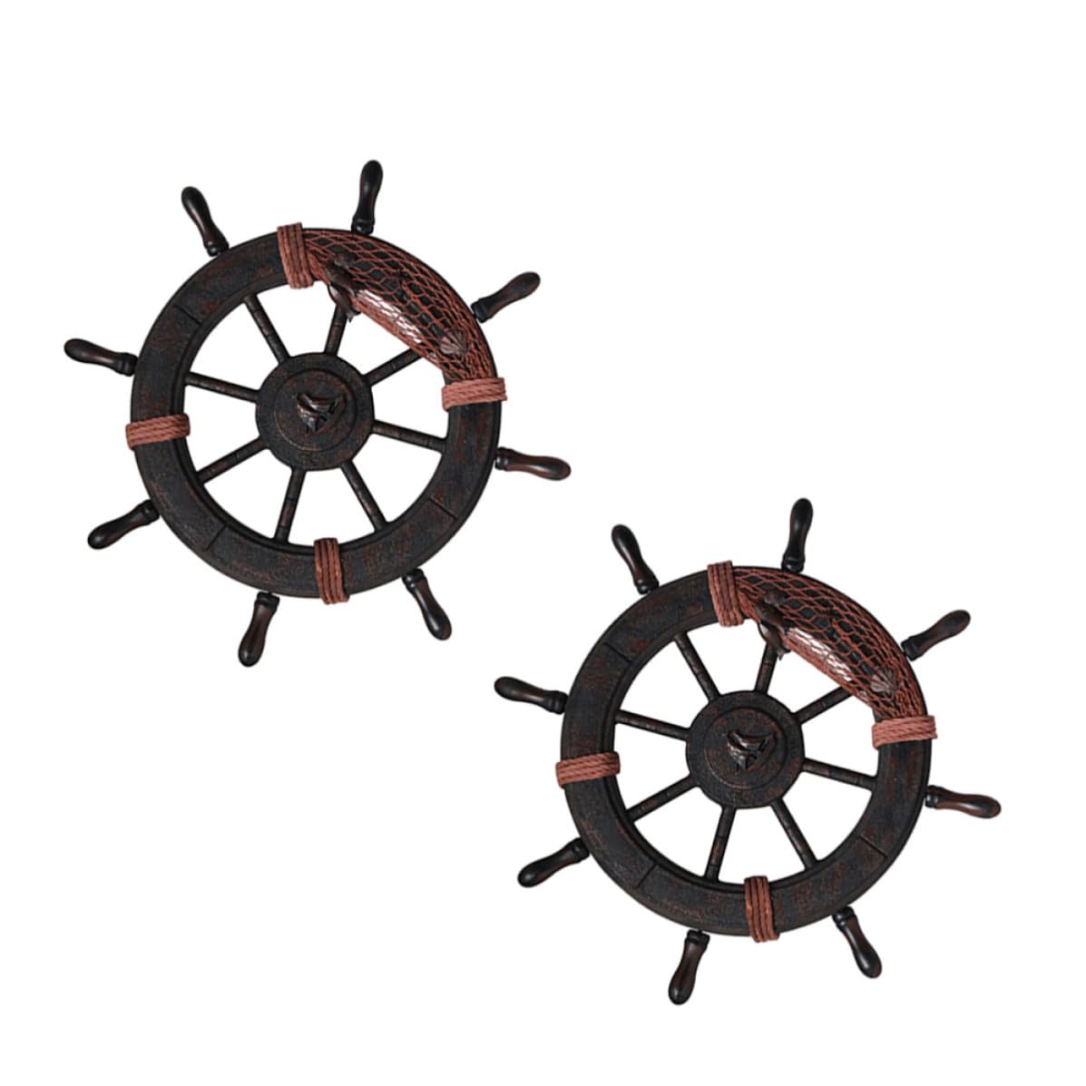 Ornement mural vintage bois style méditerranéen lot de 2 gouvernails déco bistrot