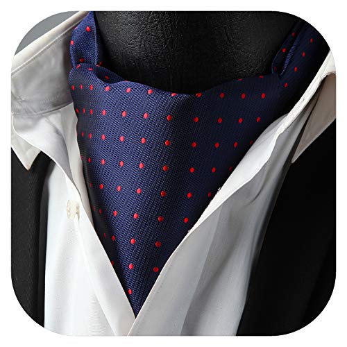 HISDERN Polka Dot Self Cravat Ascot Tie for Men Wedding Cravat Scarf Blue