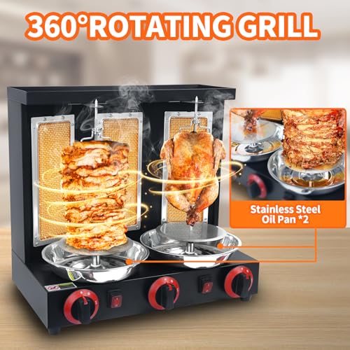 YYUIXUNLI 3 Burners Shawarma Grill Machine Propane Vertical Rotisserie 30 lbs Capacity, Doner Kebab Gyro Machine for Kitchen Restaurant, 110V by YYUIXUNLI - Used condition - Image 4
