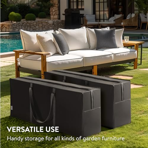 JEMIDI 2x Aufbewahrungstasche Auflagentasche für Gartenauflagen - 125x30x50cm - Gartenmöbel Polster Stuhlauflagen Aufbewahrung mit Griff & Reißverschluss - Schwarz
