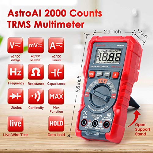 Astroai 33D Dc Current Digital Multimeter And New Trms 2000 Counts Ac/Dc Current Voltage Resistance Capacitance Continuity Meter #TOP2