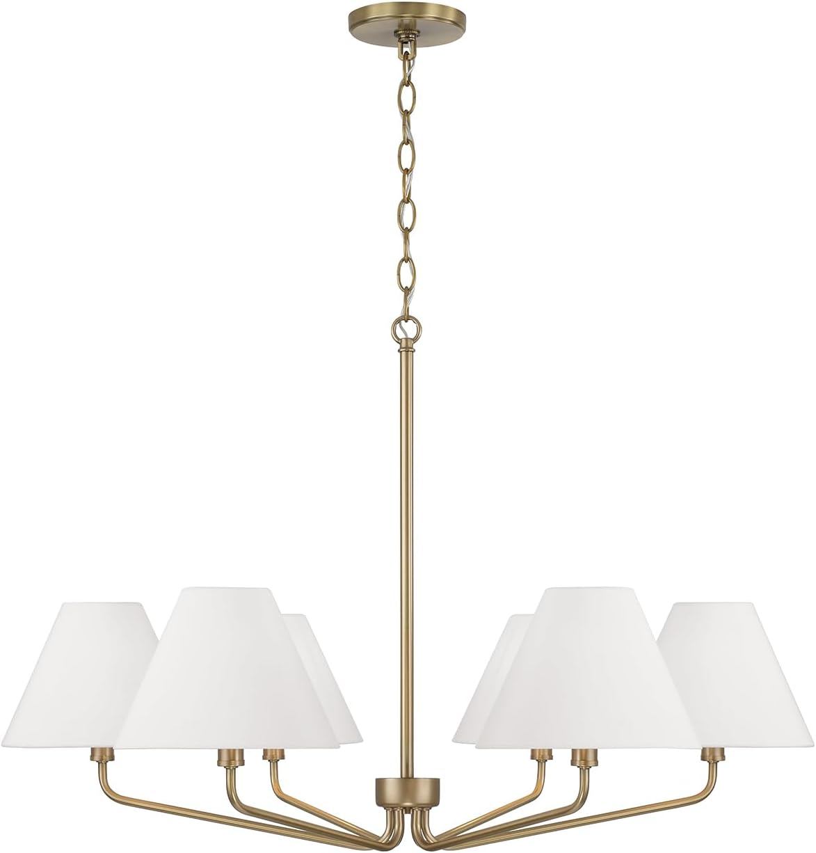 Capital Lighting 456661AD-714 Chadwick Tapered White Fabric Shade Chandelier, 6-Light 360 Total Watts, 22" H x 34" W, Aged Brass
