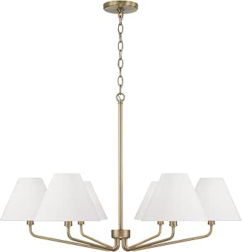 Capital Lighting 456661AD-714 Chadwick Tapered White Fabric Shade Chandelier, 6-Light 360 Total Watts, 22" H x 34" W, Aged Brass