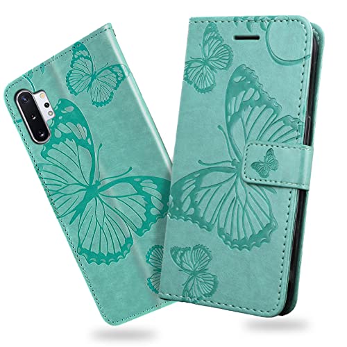 DENDICO Funda para Galaxy Note 10 Plus/Galaxy Note 10 Plus 5G, Magnético Libro Funda de Cuero PU para Samsung Galaxy Note 10 Plus, Diseño en Relieve Carcasa con Ranura para Tarjeta, Verde