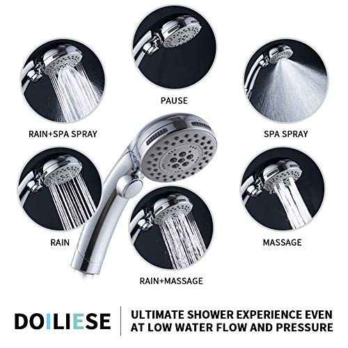 Doiliese High Pressure 6 Setting Shower Head Hand-Held With On/Off Switch And Spa Spray Mode - Hand Held Shower Head With Handheld Spray - Shower Head With Hose - Chrome #TOP1