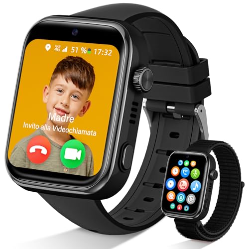 AKUMAKA Montre Connectée Enfant 4G, IP68 Étanche Smartwatch Téléphone Enfant avec GPS, SOS, Whatsapp, Appel Vidéo, Mode Classe, Podomètre, Réveil, Montre Intelligente pour Filles et Garçons, Noir