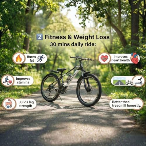 Image of Storm Brand 26 Inch Mountain Bicycle with 21 Speed Gear for Adults | Front Suspension, Dual Disc Brakes, Steel Frame, Wide Tyres,Lightweight Off-Road Bicycle for Boys & Men (Black and White)