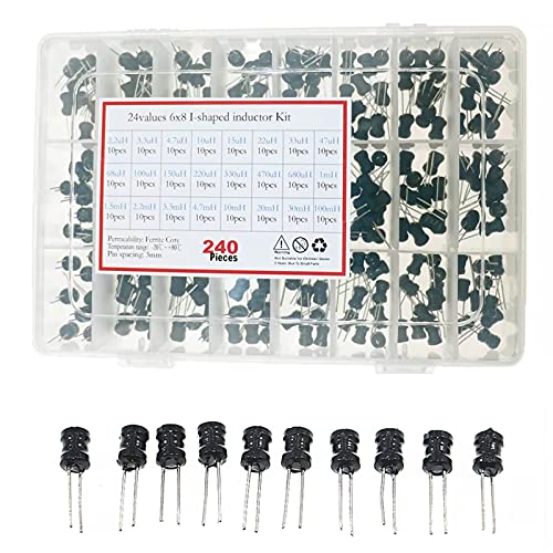 Soikoi CELENT_CL07 Cermant 240 Pcs 24 Values Inductor 2.2Uh-100Mh Dip Radial Power Choke Inductors Electrolytic Capacitor Assortment Box Assortment Kit Cylindrical Plug-In Mosfet thumb #1