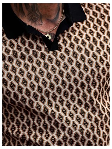 Verdusa Men's Geo Knitted Golf Shirts Short Sleeve Button Front Casual Collared Shirts4