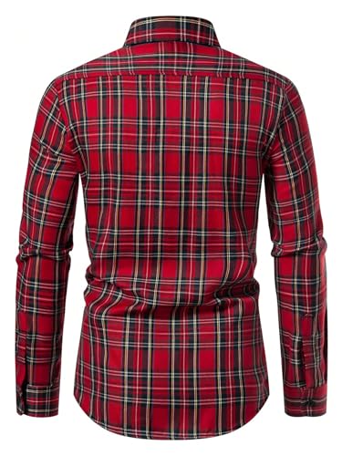 Men's Plaid Shirt Checkered Long Sleeve Collared Button Down Casual Shirts2
