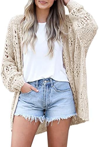Ermonn Womens Crochet Cardigan Sweater Kimonos Boho Solid Color Oversized Summer Open Front Outwear