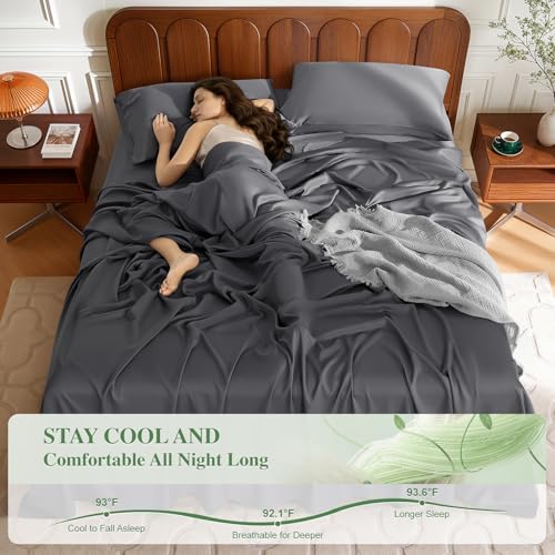 Image of 100% Viscose Derived from Bamboo Sheets King Size, Hotel Luxury Bed Sheets Set, Deep Pocket Up to 16 Inches, Ultra Soft Cooling Sheets 4pcs (Dark Grey)