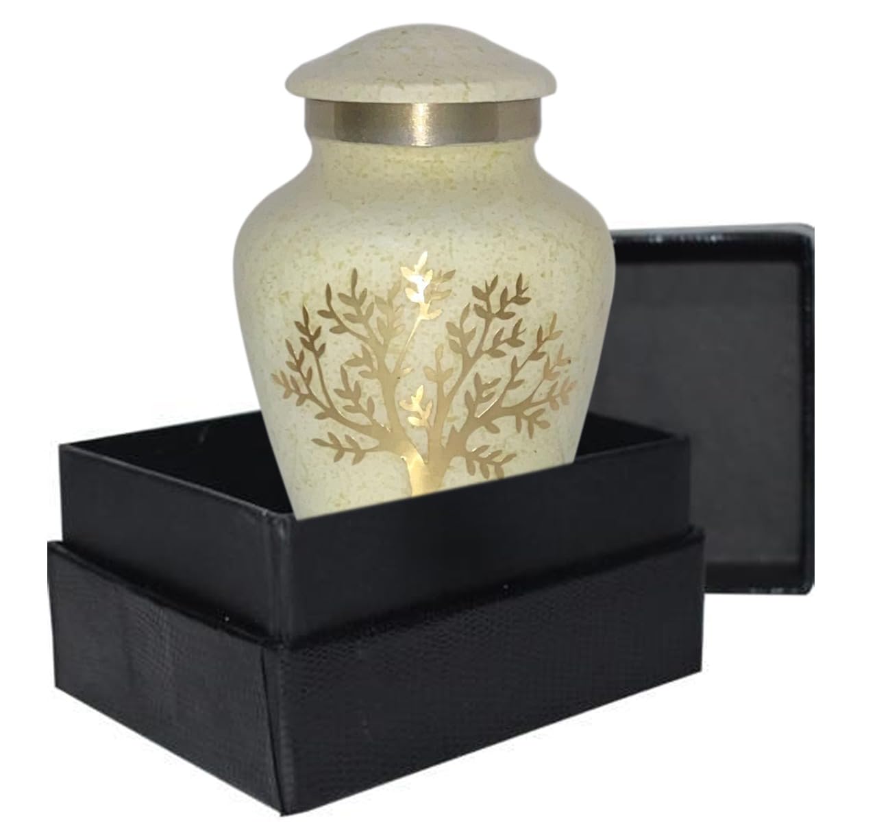 BOLD & DIVINE Tree of Life Keepsake Small Keepsakes Urn for Human Ashes - Decorative Urn for Ashes Adult Female Male, Funeral Urns - Pearl Marble