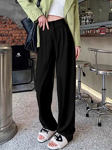 Image of Aahwan Solid Dark Blue Korean Baggy Parallel Formal Pant for Women's & Girls'