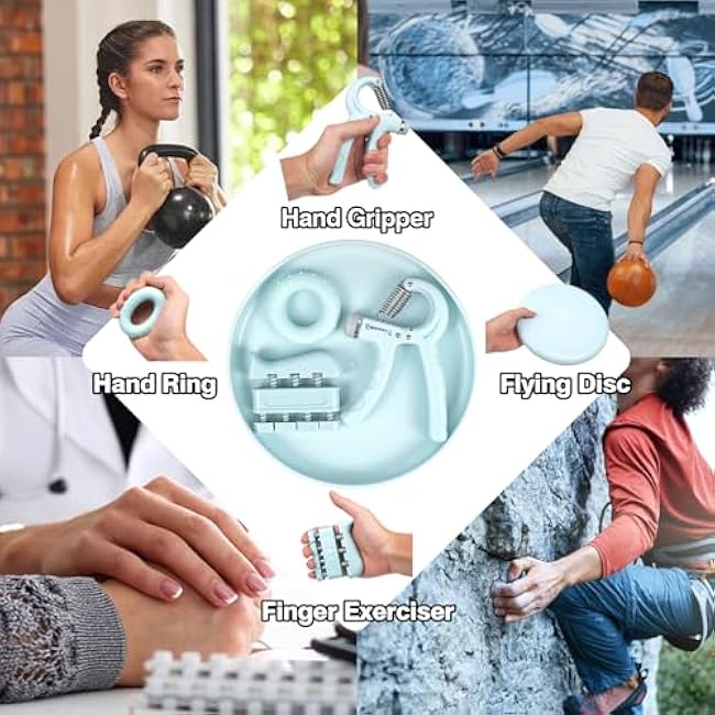 Grip Strengthener Kit & Flying Disc(4 pack) Ideal for Kids, Adults with Adjustable Hand Grip, Finger Exerciser, Hand Strength Ring for Muscle Therapy, Injury Recovery & Stress Relief