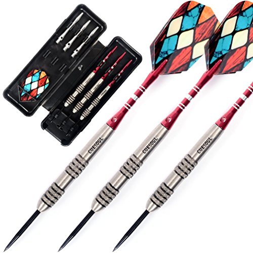 CUESOUL 95% Tungsten 26 Grams Tungsten Steel Tip Darts Set with 1 Deluxe Dart Case