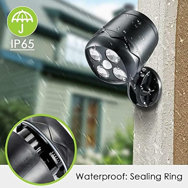 Battery Motion Sensor Light Outdoor, IP65 Waterproof Wireless 6000K Outside Light for Garage/Pathway/Yard (2 Pack, Black)