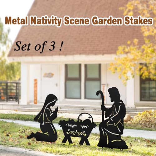 Hokfirm Nativity Silhouette Outdoor,Black Silhouette Nativity Scene for Yard Stake,Set of 3 Christmas Ornaments for Outside by Hokfirm - Image 3