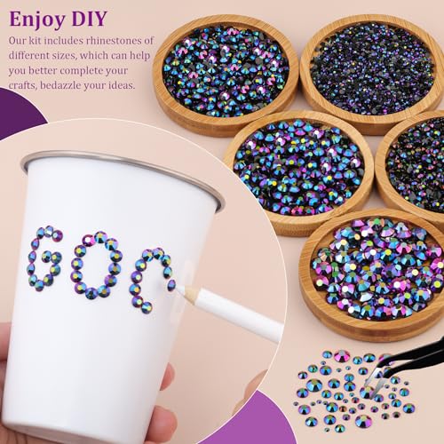 Image of Resin Jelly Rhinestones for Crafting with B7000 Jewelry Glue, 1 Box Purplish Black AB Flatback Crystal with 3Pcs 10ml Glue, Bedazzling Non Hotfix Gems for DIY Tumblers Clothing Shoes Manicure