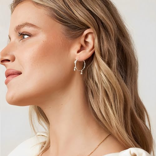 Small Star Hoop Earrings for Women 925 Sterling Silver Post 14K Gold Plated Lightweight Mini Spike Thin Hoop Earrings3