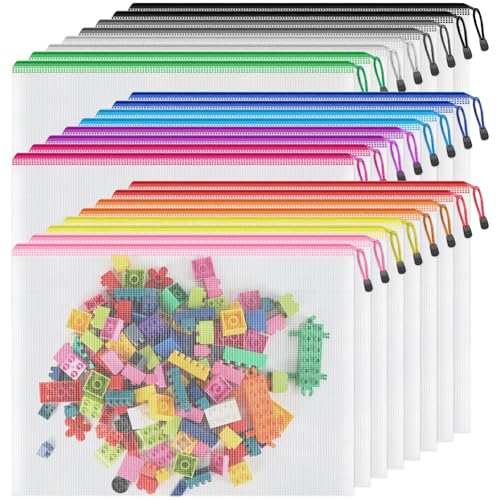 Image of Large A3 Mesh Zipper Pouch, 24 Pack 12 Colors 17.4 inch x 12.4 inch Zipper Pouches for Organizing, Multipurpose Waterproof Zipper Bags for Office Supplies