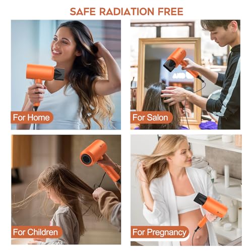 Image of Slopehill Professional Ionic Hair Dryer, Powerful 1800W Fast Drying Low Noise Blow Dryer with 2 Concentrator Nozzle 1 Diffuser Attachments for Home Salon Travel (Cosmic Orange)