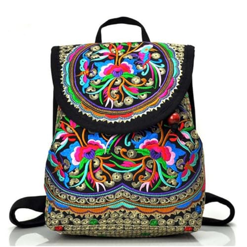 Goodhan Vintage Embroidered Backpack Purses for Women - Boho Shoulder Bag for Travel,Ethnic Floral Mini Back Pack,Lightweight Handbags for Daily Use (Red)