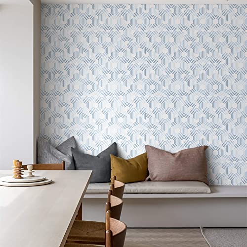 Heroad Brand Geometric Hexagon Wallpaper Peel And Stick Wallpaper Removable Self Adhesive Waterproof Contact Paper For Cabinets Blue And White Hexagonal Wallpaper For Shelf Liner Vinyl 15.5''X118'' #TOP6