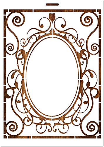 POCHOIR EN PLASTIQUE MYLAR Format A4 (21 * 29,7 cm) : Cadre baroque ovale