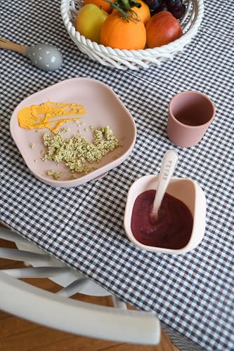 Image of BEABA Silicone 4-Piece Meal Set - Easy to Clean - Dishwasher and Microwave Safe - Soft, Unbreakable, Non-Slip Suction Bottom - Includes Plate, Bowl, Cup and 2nd Stage Silicone Spoon