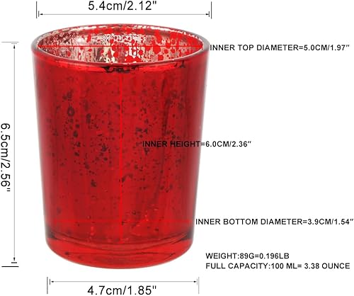 Miniatura 2 de Juego de 36 portavelas de vidrio de mercurio rojo - Elegantes portavelas votivos para bodas, celebraciones y decoración del hogar - Perfectos para