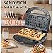 10 in 1 Waffle Maker with Removable Plates, 750W Electric Breakfast Sandwich Maker with Non Stick Coating, Compact Dual Panini Press Grill Machine for Donuts, Madeleine, Burgers, Snacks and Desserts