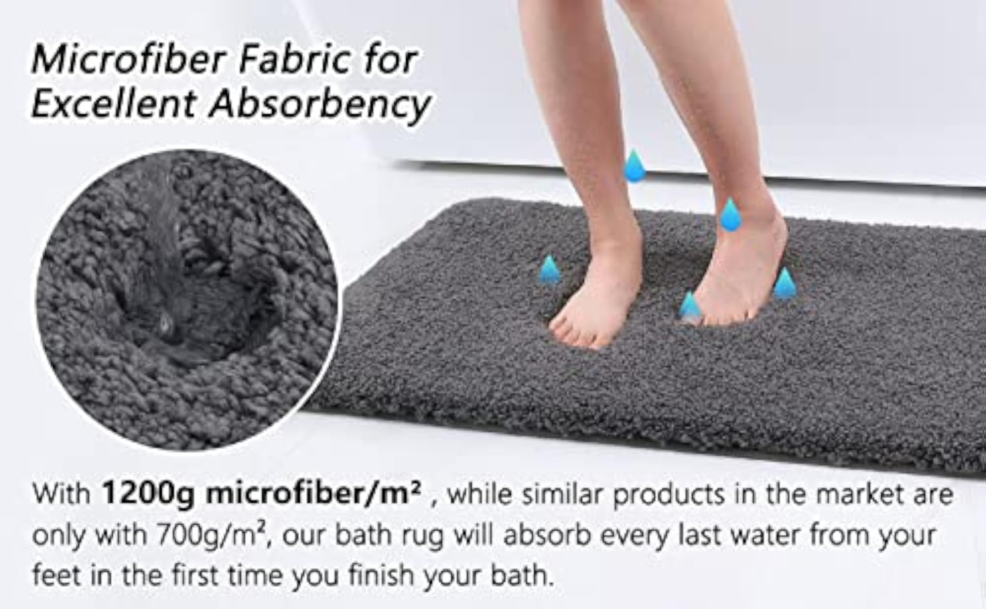 Bath Mat Runner Grey, Microfiber Soft Bath Rug