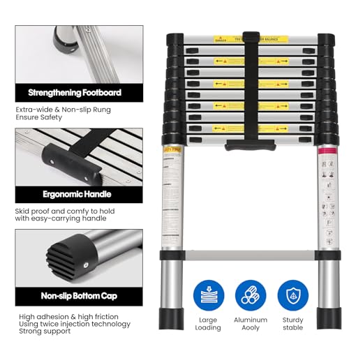 Panana Telescopic Ladder, 3.2m/ 10.5ft Stainless Steel Extension Ladder, Collapsible Portable Loft Ladder with Non-Slip Feet, Adjustable Height Step Ladder for Home Outdoor Use 3 Panana Telescopic Ladder, 3.2m/ 10.5ft Stainless Steel Extension Ladder, Collapsible Portable Loft Ladder with Non-Slip Feet, Adjustable Height Step Ladder for Home Outdoor Use - Image 3
