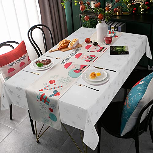 Christmas Tablecloth, Silver Snowflake Table Cloth, Xmas Waterproof Tablecloths For Dining Kitchen Winter Holiday, Spill Proof Table Cover For Party Home Decor, Sparkling White, Square 55 X 55 Inch #TOP2