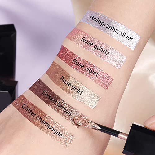 Eyeseek Liquid Eyeshadow Metallic Brown Eye Makeup, Brilliant Cream Gel Shimmer Glitter Shadow Brightener - Desert Brown #TOP6