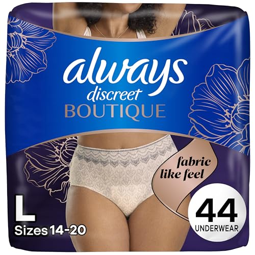 Image of Always Discreet Boutique Incontinence and Postpartum Underwear for Women, Maximum Protection, L, Rosy, 22 Count x 2 Packs (44 Count Total) (Packaging May Vary)