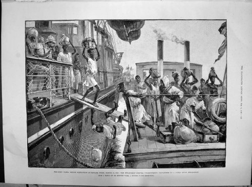Impresión Antigua del Buque de vapor 1890 del Plátano del Bajá de Emin Madura el Río Congo Parke Jephson Nelson Hermosa